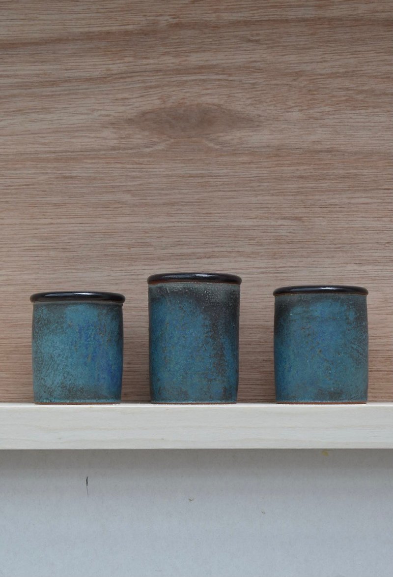 Pottery Seabed Series Small Tea Caddy - ถ้วย - ดินเผา สีน้ำเงิน