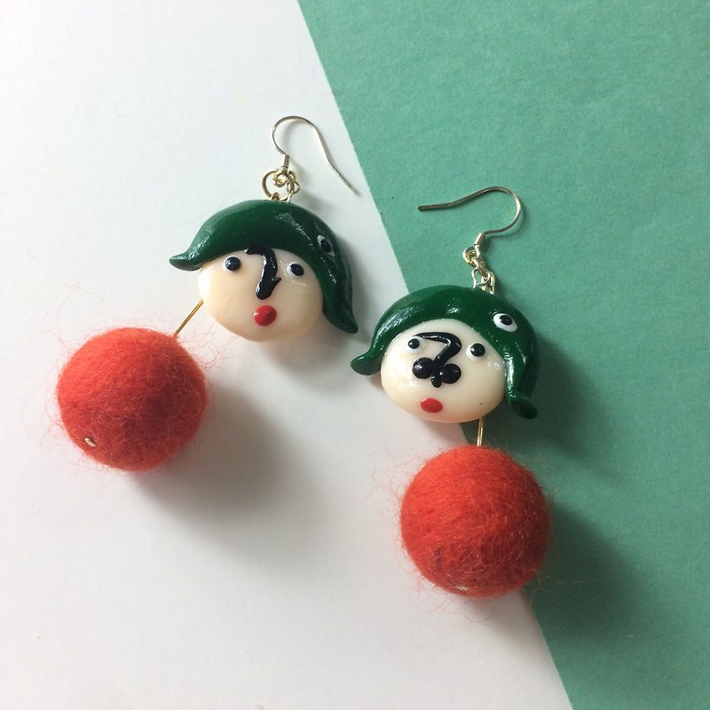 face3 clay earrings-handmade - ต่างหู - ดินเหนียว สีเขียว