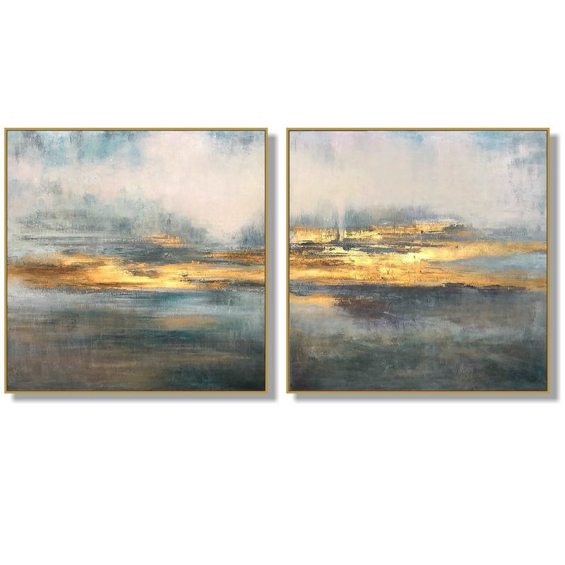Set of 2 Large Sunset Paintings Original Seascape Acrylic Art on Canvas - 壁貼/牆壁裝飾 - 壓克力 多色