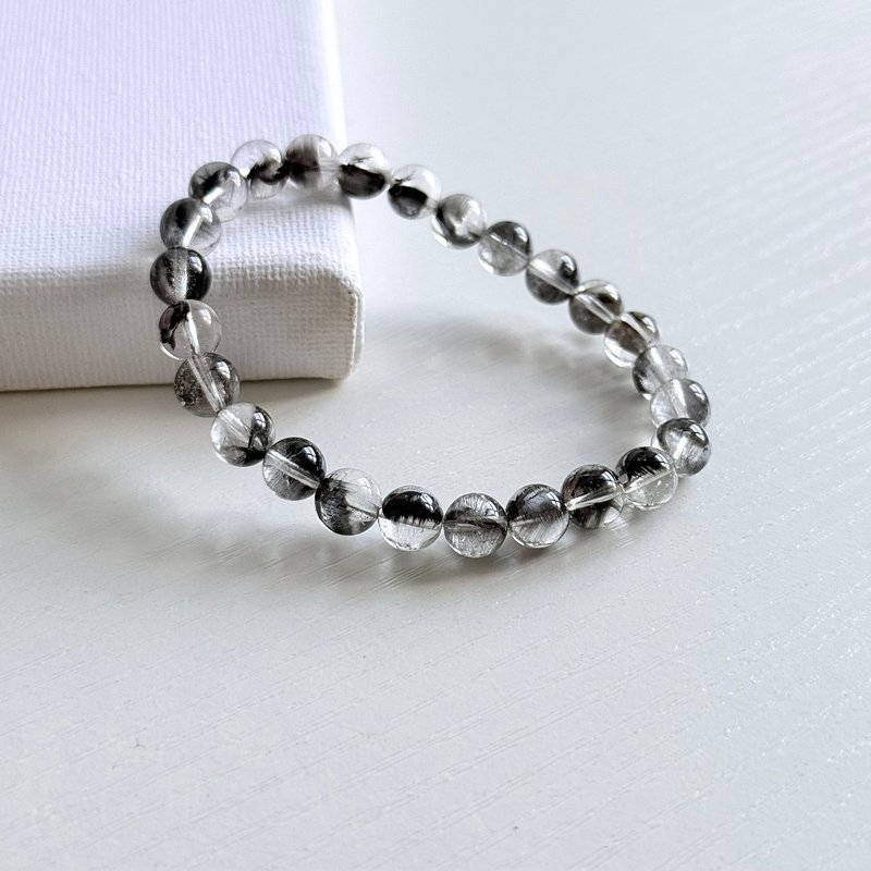 Fine black Silver titanium 7MM - สร้อยข้อมือ - คริสตัล สีดำ