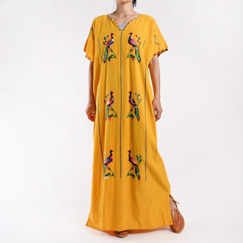Vintage embroidered clothes - ชุดเดรส - ผ้าฝ้าย/ผ้าลินิน สีส้ม