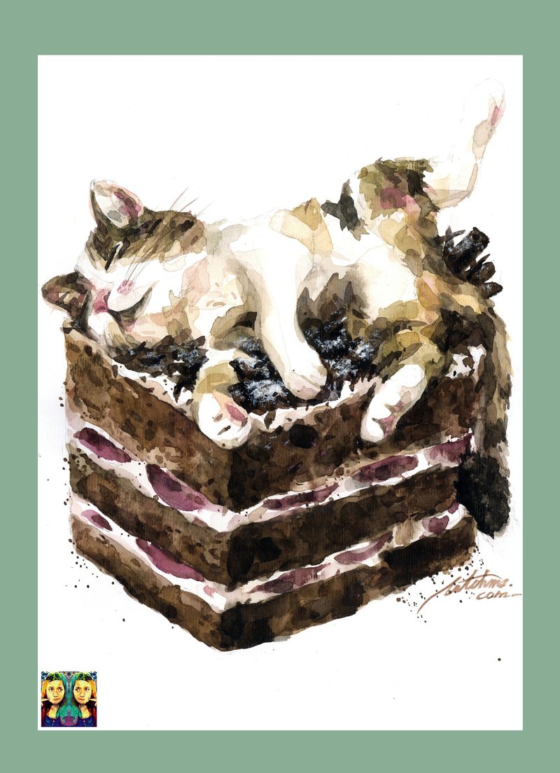 Cat Cherry Cake_Original hand-painted work (only one piece) - Posters - Paper 