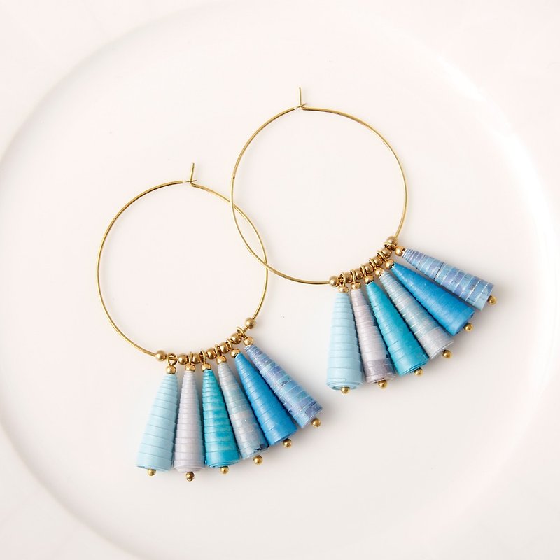 MUSEV blue pattern large circle earrings - ต่างหู - กระดาษ สีน้ำเงิน