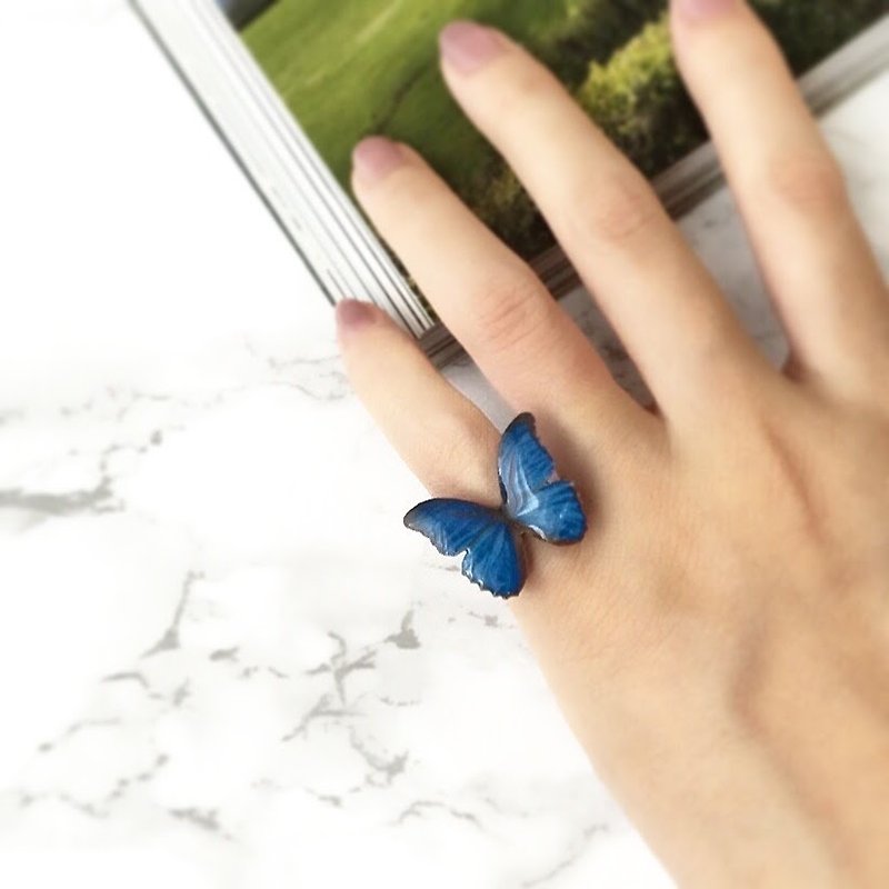 Ocean Blue Butterfly Pinky Ring, Dainty Gold-Tone Pinky Ring, OB04 - General Rings - Other Materials Blue