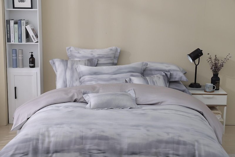 [Enke Home] Marble pattern bed bag pillowcase set bed bag quilt set 300 woven Tencel lyocell - เครื่องนอน - วัสดุอื่นๆ 