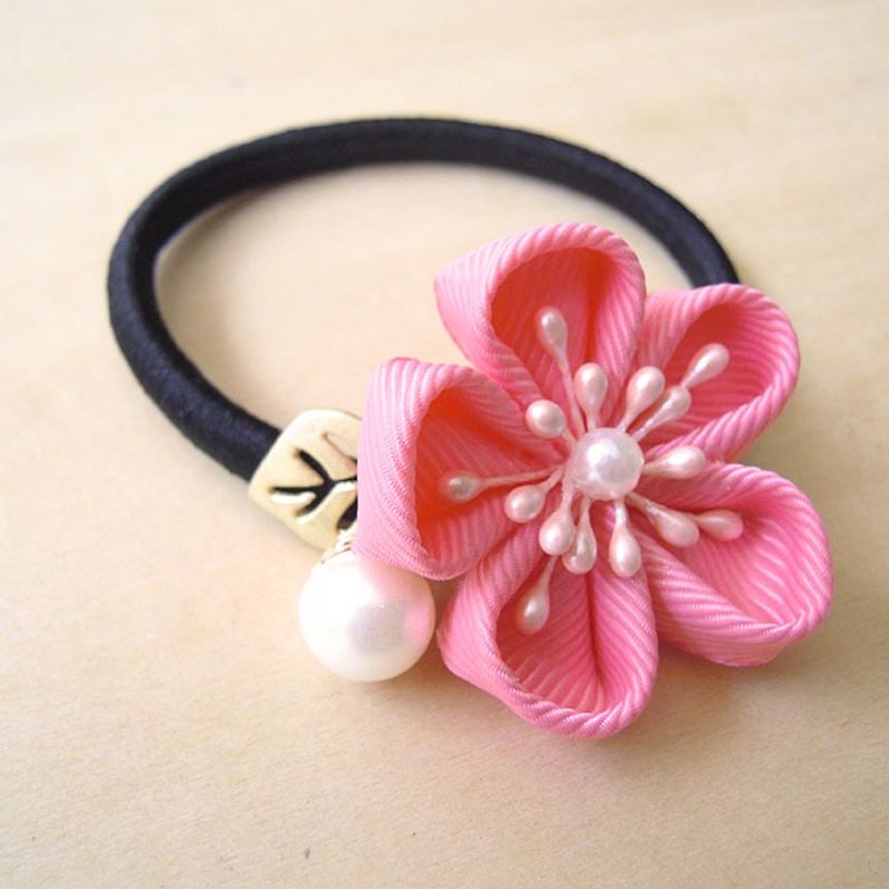 RARAPUPU Ribbon Flower Pearl Hair Tie Pink Valentine's Birthday Christmas Exchange Gift - Hair Accessories - Other Materials Pink