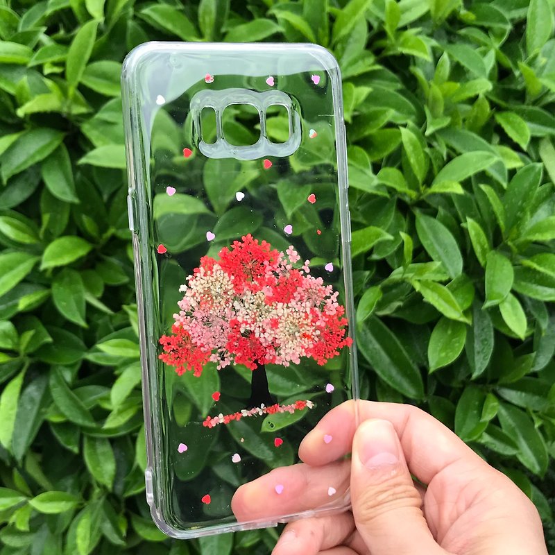Samsung Galaxy S8 手機殼 Handmade Pressed Flowers Case 押花 乾燥花 樹 紅色壓花 027a - 手機殼/手機套 - 植物．花 紅色