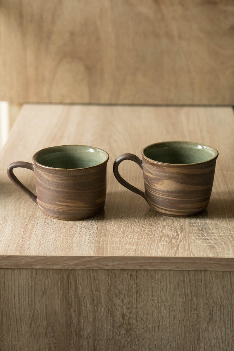 Nerikomi coffee cup | 2 pieces - แก้วมัค/แก้วกาแฟ - ดินเผา สีนำ้ตาล