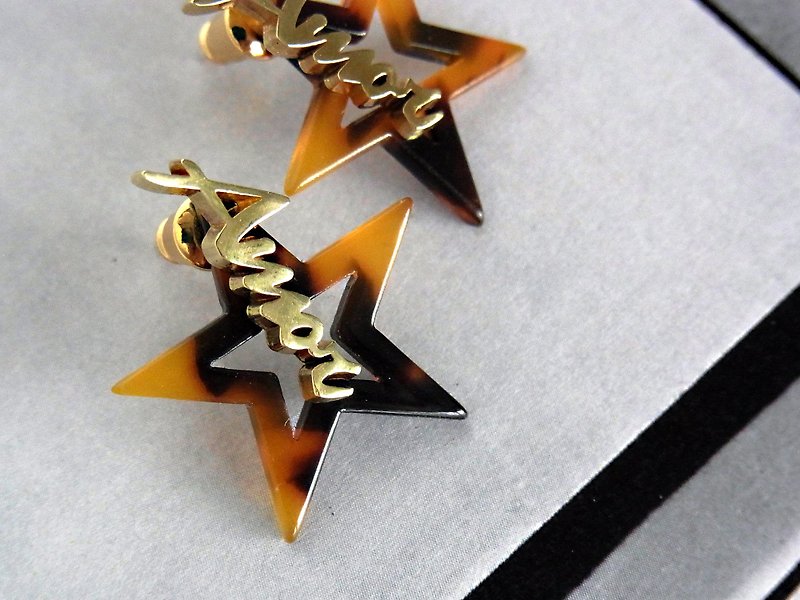 2WAY tortoiseshell star earrings / brass - Earrings & Clip-ons - Copper & Brass Gold