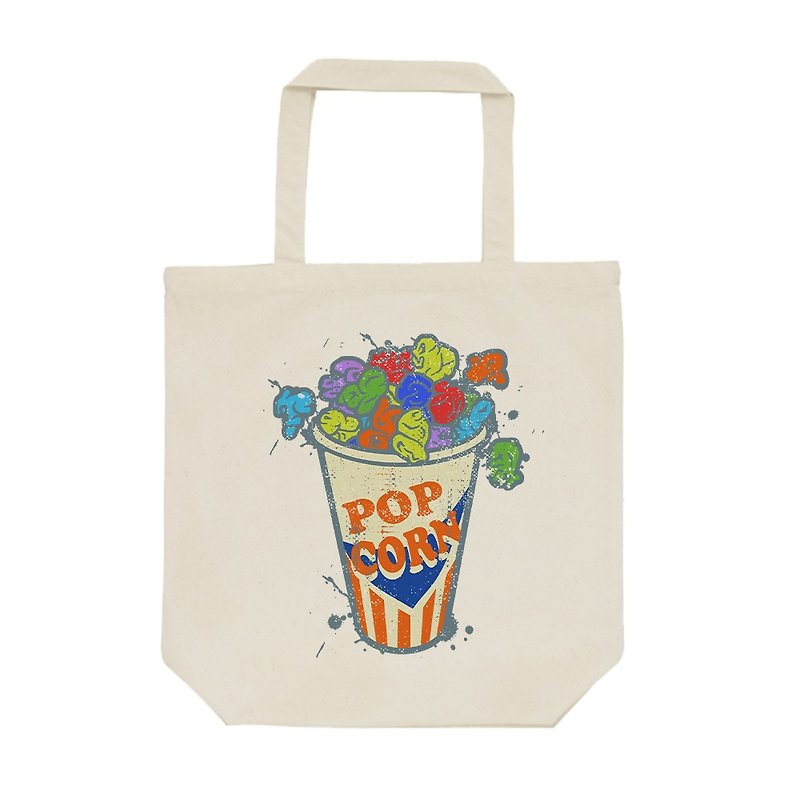 tote bag / Crazy popcorn - กระเป๋าถือ - ผ้าฝ้าย/ผ้าลินิน สีกากี