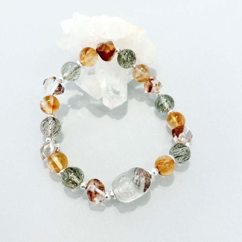 Ops Citrine silver bracelet-黃水晶/綠髮晶/紅幽靈/純銀/貔貅 - 手鍊/手環 - 寶石 黃色
