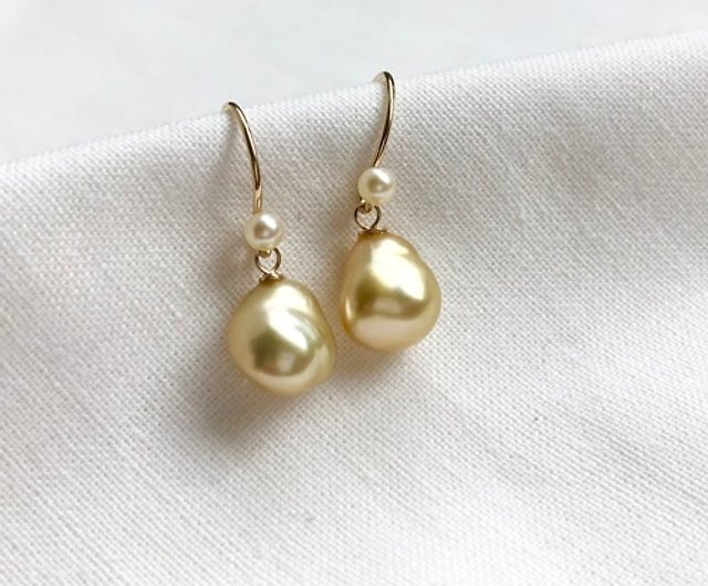 南洋真珠 芥子 ライトゴールド ピアスdt - Shop Jewellamarju Earrings