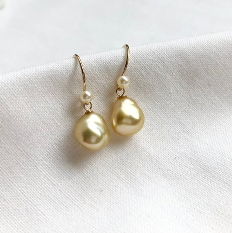South sea pearl mustard light gold earrings dt - ต่างหู - ไข่มุก สีทอง
