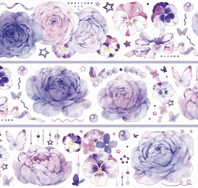 Fuyueqiao purple hibiscus set ハスの花 PET paper tape shell light rainbow light 10 meters roll - มาสกิ้งเทป - พลาสติก สีม่วง