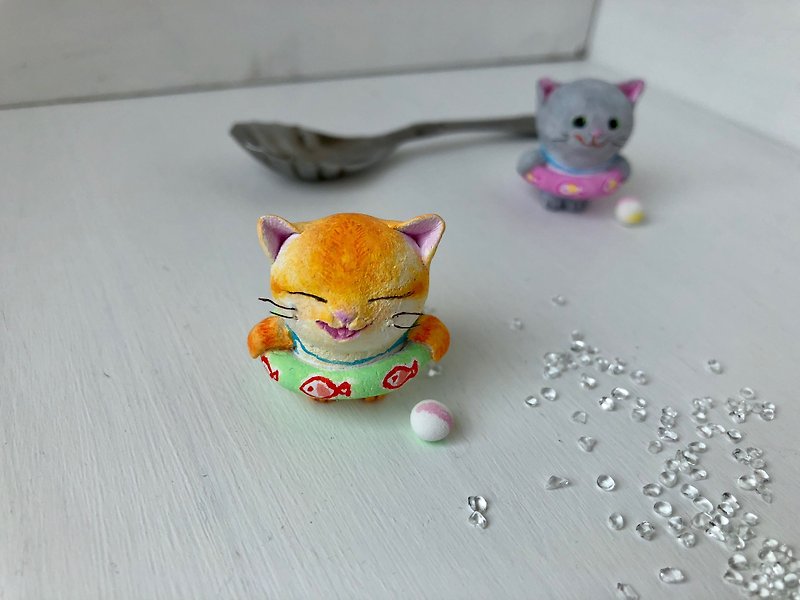 浮き輪猫さん - 公仔模型 - 黏土 黃色