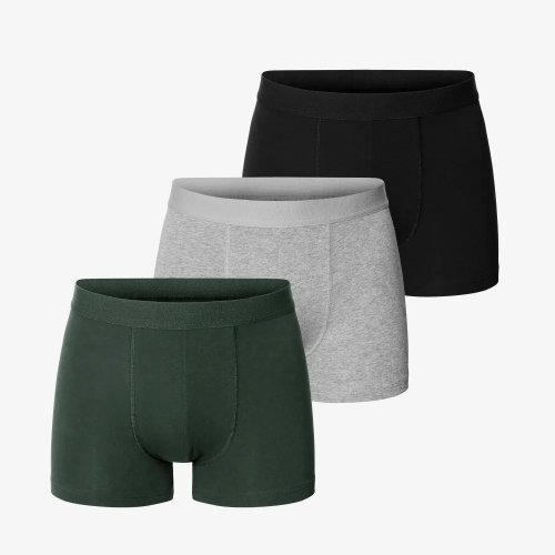 Bread & Boxers 北歐極簡 - 3入組 - 有機棉男用四角內褲 - 森林綠 / 灰 / 黑