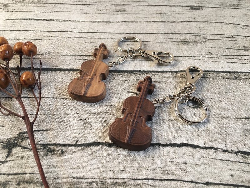 Log wood for mini violin key ring-walnut type - Keychains - Wood Brown