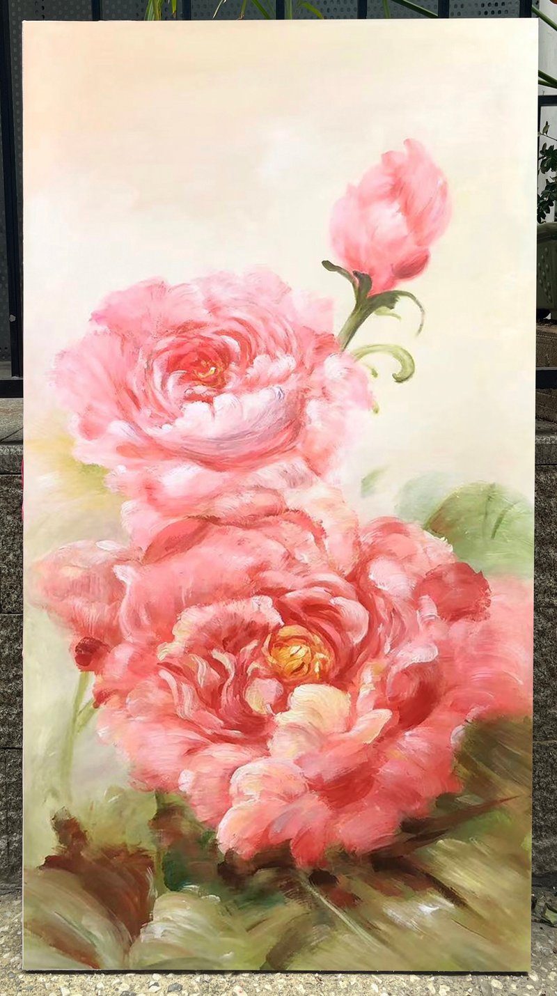 客製花卉  花卉油畫抽象客戶客製商品花卉裝飾畫掛畫客廳餐廳客製 - 海報/掛畫/掛布 - 亞麻 