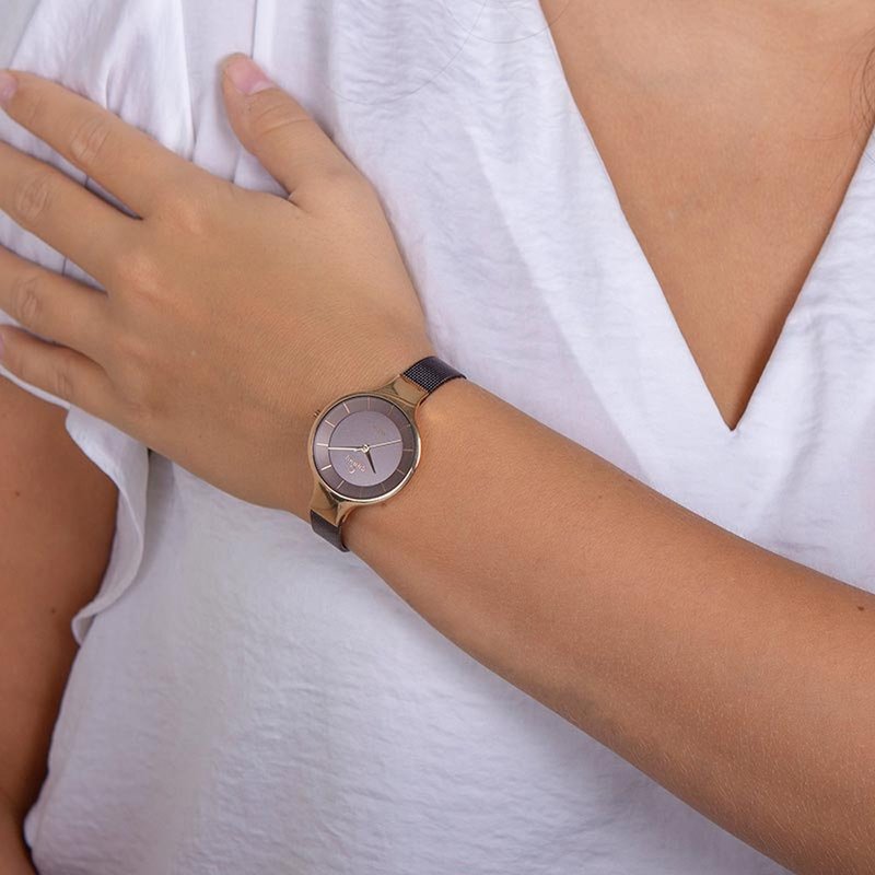 【OBAKU】丹麥都會女性光動太陽能金屬米蘭帶腕錶-咖啡金-32mm - 女錶 - 不鏽鋼 咖啡色