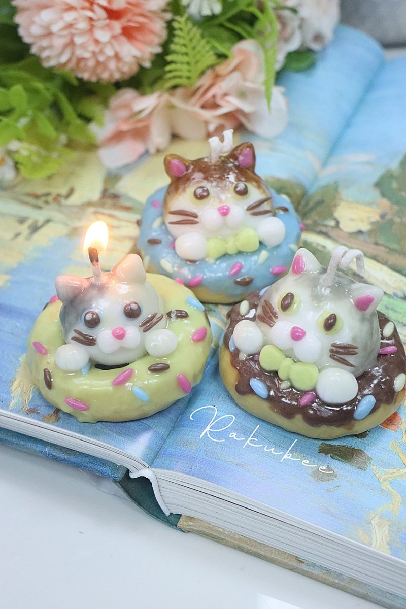 Cat donut hand pinch candle - เทียนหอม/น้ำหอม/สบู่แฮนด์เมด - ขี้ผึ้ง 