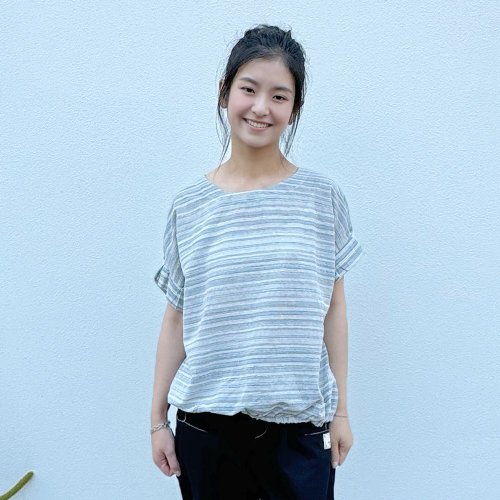 花木馬幸福造夢鋪 Hana Mokuba 圓領條紋落肩收口上衣