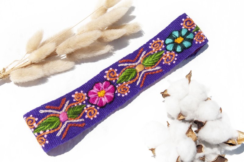 手工羊毛編織髮帶/手工刺繡立體髮帶/手工鉤織髮帶-紫色彩虹花朵 - 髮箍/髮帶 - 羊毛 多色