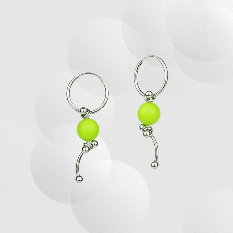 BOUNCE rhythm series elastic silicone green round bead pendant circle earrings - ต่างหู - สแตนเลส สีเขียว