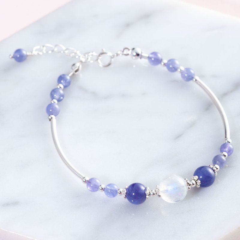 Tanzanite, Moonstone, 925 Sterling Silver Findings Bracelet - สร้อยข้อมือ - เครื่องเพชรพลอย หลากหลายสี