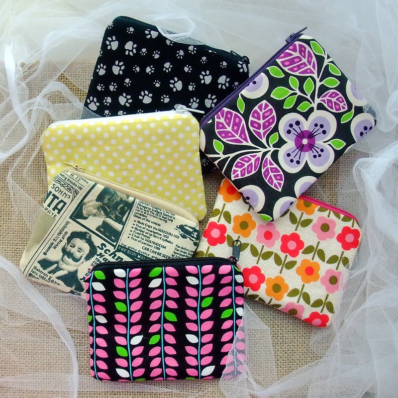 SALE Set of 6 Small zipper/ coin purse / card bag  (ZS Set 1) - Coin Purses - Cotton & Hemp Multicolor