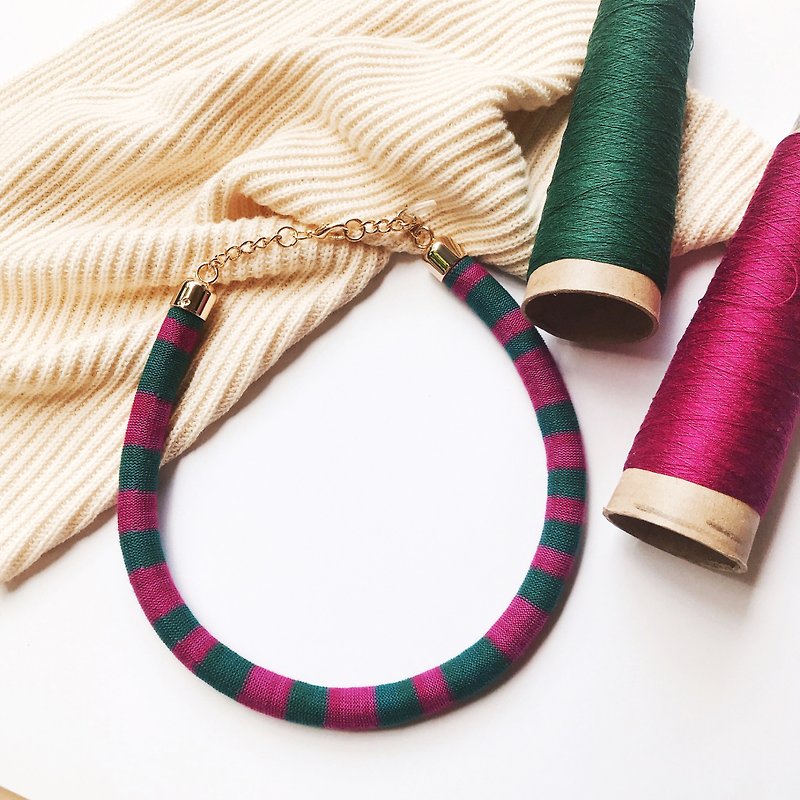 Knit necklace S - Violet / Green - Necklaces - Cotton & Hemp Multicolor
