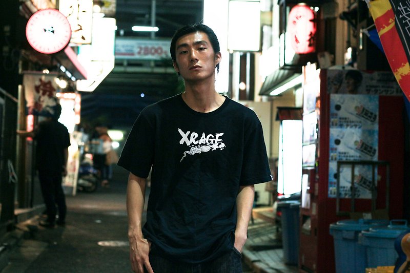 Gechuan Guofang Ukiyo-e painted cat short T - Men's T-Shirts & Tops - Cotton & Hemp Black
