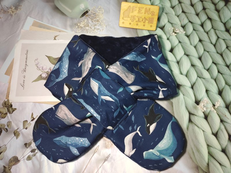 American limited edition fabric ocean style whale killer whale handmade scarf-all-age neck scarf-short scarf-neck scarf - ผ้าพันคอถัก - ผ้าฝ้าย/ผ้าลินิน 