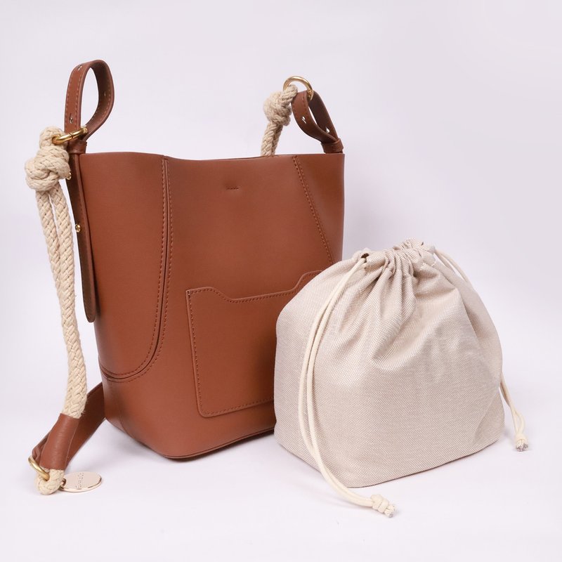 Sailor's Dream Heterogeneous Stitching Leather Bucket Shoulder/Bag - กระเป๋าแมสเซนเจอร์ - หนังแท้ 