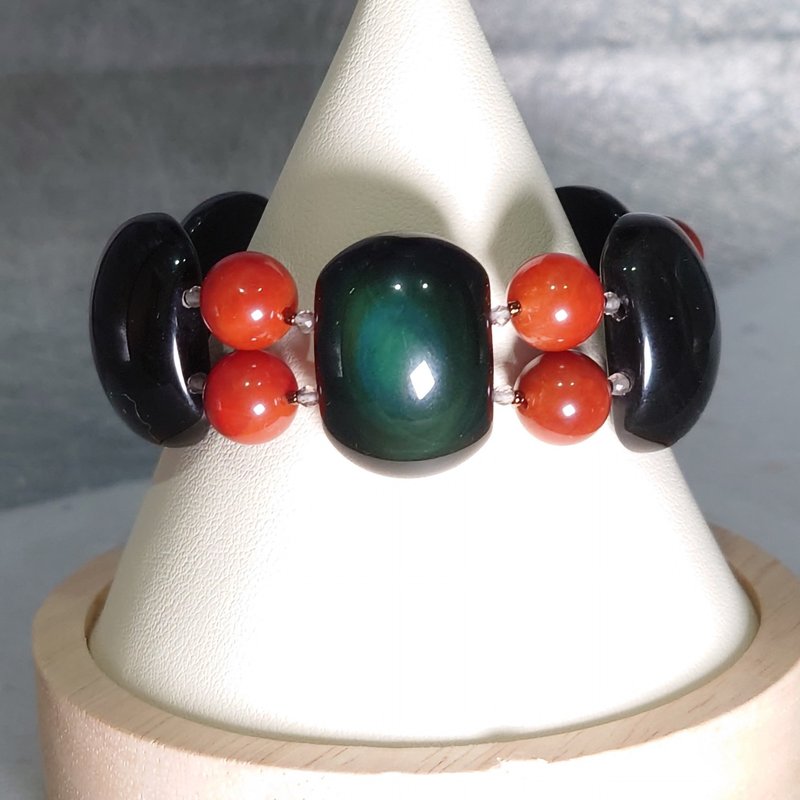 Bracelet, Rainbow Obsidian, Red Agate, Smoky Quartz, Pietersite, Sterling Silver - สร้อยข้อมือ - เครื่องเพชรพลอย 