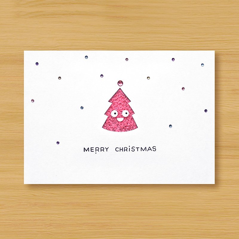 手工夜光卡片 _ 小小聖誕樹 A ... 聖誕卡、聖誕節 - 卡片/明信片 - 紙 粉紅色