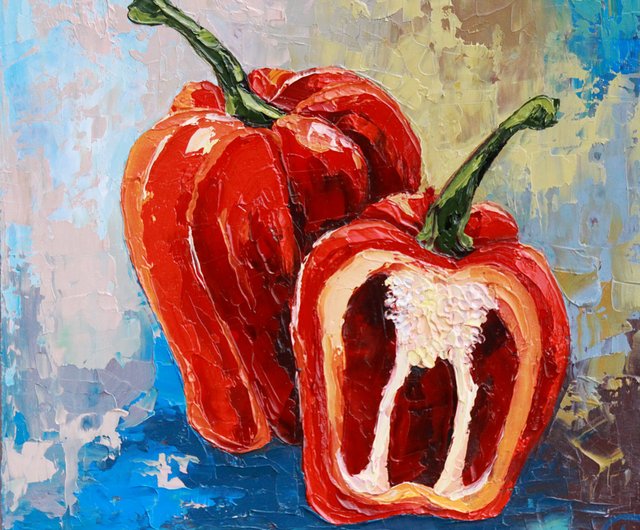 赤ピーマンの絵画 キッチン オリジナルアート 野菜アートワーク 静物画