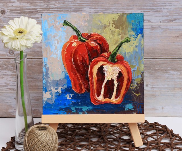 赤ピーマンの絵画 キッチン オリジナルアート 野菜アートワーク 静物画