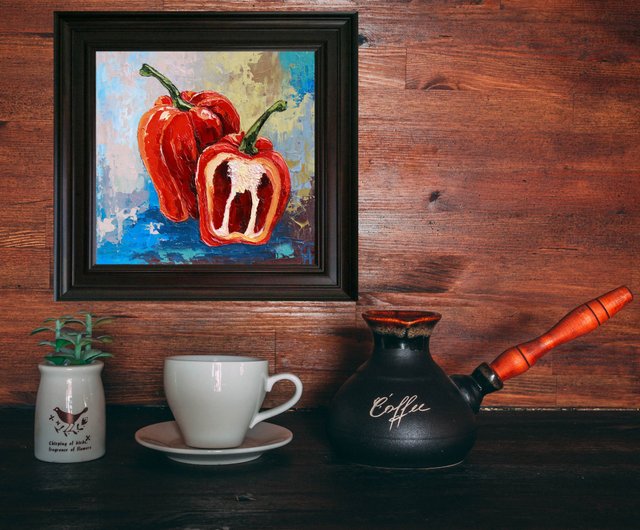 赤ピーマンの絵画 キッチン オリジナルアート 野菜アートワーク 静物画