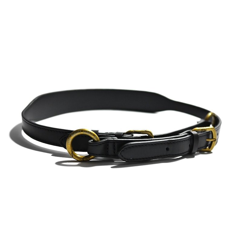 Black leather wide strap-long (bag strap / belt / camera strap / leather handle) - เข็มขัด - หนังแท้ สีดำ