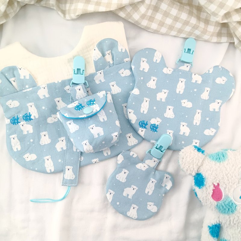 Names can be embroidered. Mini polar bear. Hand-made 5-piece moon set. Can be purchased individually - Baby Gift Sets - Cotton & Hemp Blue