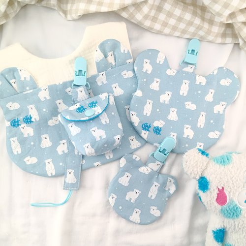 QQ rabbit 手工嬰幼兒精品 彌月禮盒 可繡名字。迷你北極熊。手工訂製5件彌月組。可單買