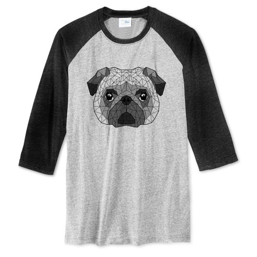 hipster Geometric Pug 中性七分袖 T恤 灰黑色 幾何 巴哥 哈巴狗 法鬥 狗 犬 動物 美國棉