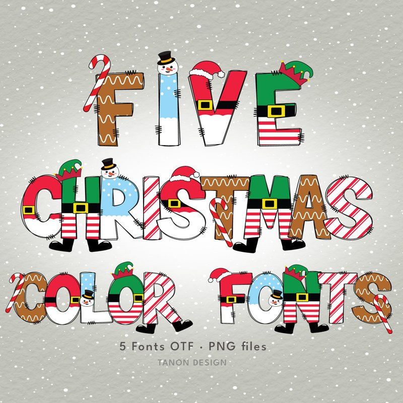 5 Christmas color fonts bundle sets with elements and PNG - 字體設計 - 其他材質 