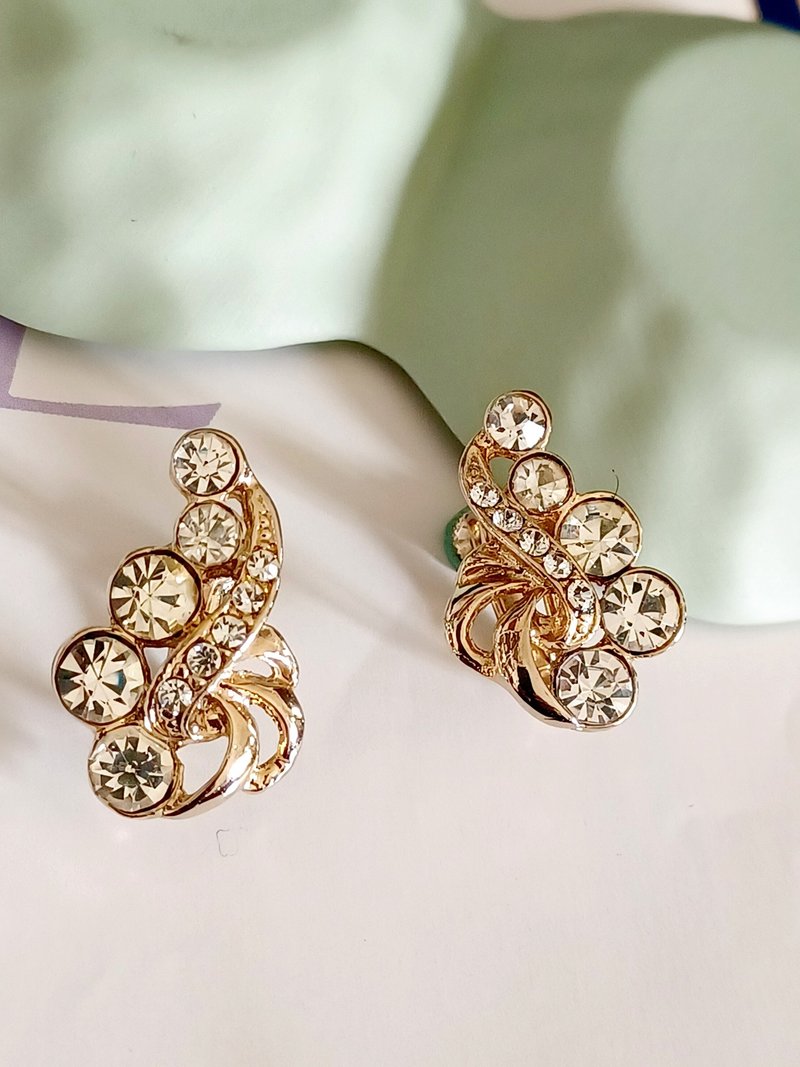 vintage jewelry  唯美炫光萊茵 夾式耳環 - 耳環/耳夾/耳骨夾 - 其他金屬 