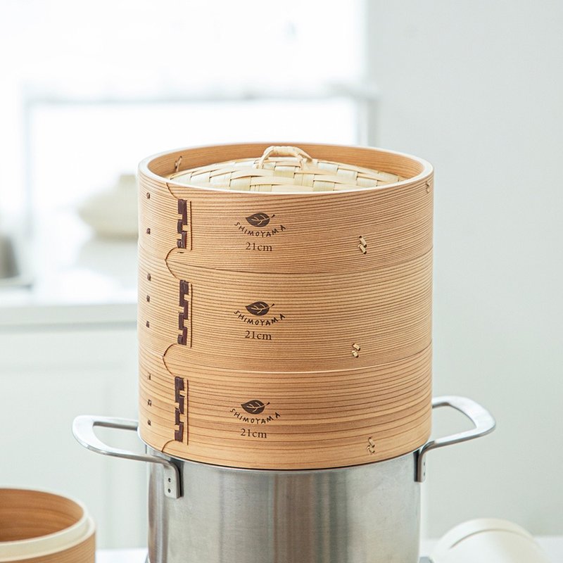 日本霜山 圓形竹製蒸籠組(2籠1蓋)-21cm - 廚具 - 竹 黃色