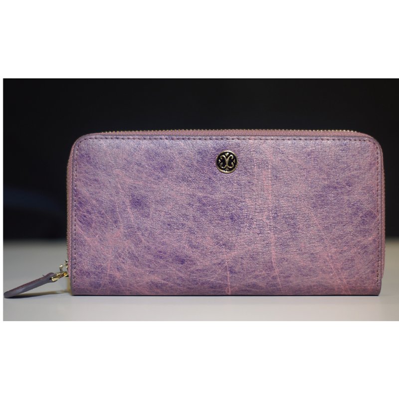SWEETBURDEN Silk Cowhide-Zip Around Wallet-Lavender , real cowhide,handmade - กระเป๋าสตางค์ - หนังแท้ สีม่วง