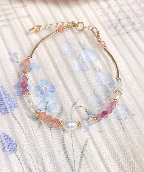 Ariel crystal艾莉兒手作*//飾品吊飾/水晶飾品/永生花 天然珍珠/太陽石/月光石/碧璽/水晶14K保金手鍊