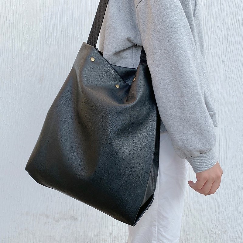 *Mingen Handiwork*Original handmade black artificial leather PU bag PU18001 - Messenger Bags & Sling Bags - Genuine Leather Black