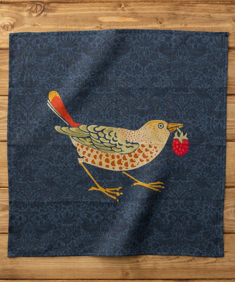 大きめリネンハンカチ ウィリアムモリス柄 43×43cm 10. Navy - Thief bird A - 其他 - 其他材質 多色