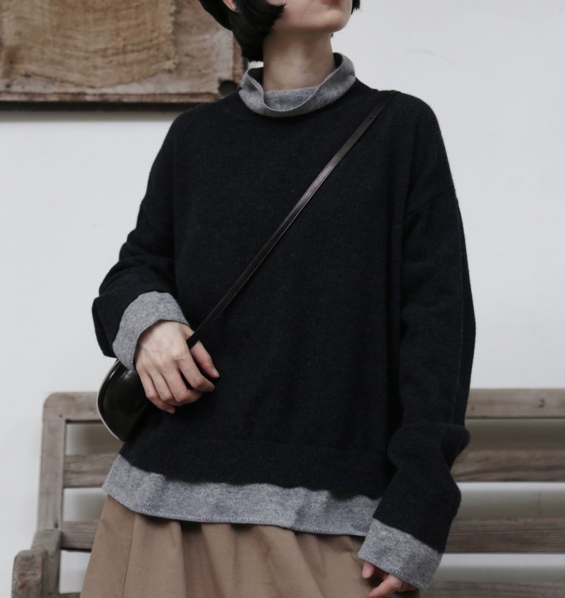 至高の着心地とスタイリッシュなシルエットを実現した ウールニット　セーター　ダークグレー251012-1 - 女毛衣/針織衫 - 羊毛 黑色